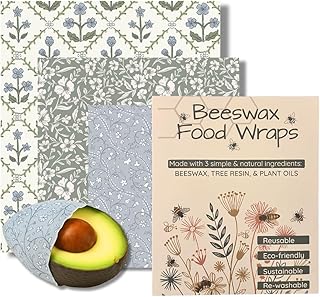 Beeswax Food Wraps 3 Pack (S, M, L) | Reusable, Organic, Plastic-Free Storage (Blue, Green, White)