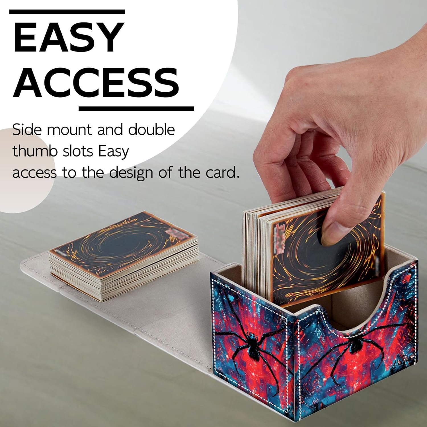 Trading Card Storage Box, Holds 100+ for MTG Cards, Premium PU Leather with Magnetic Closure, Giant Spider In Neon City Durable Deck Box for Magic the Gathering, Trading Card Games