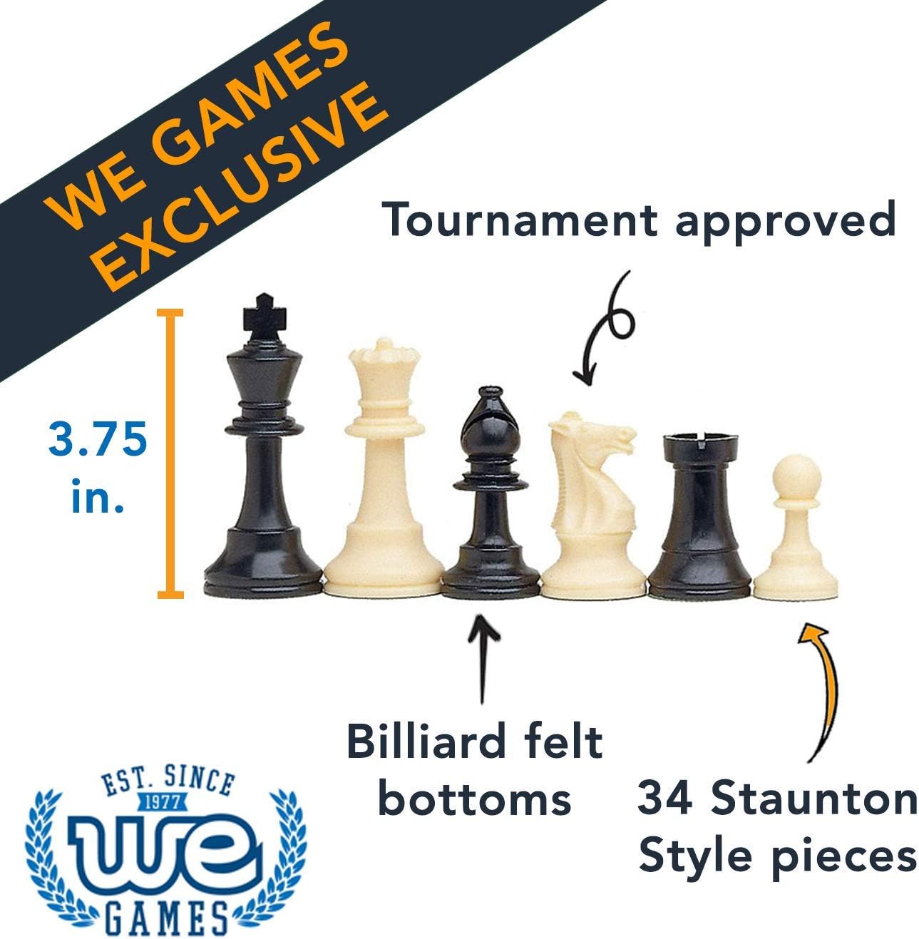 WE Games Tournament Chess Set w/Chess Pieces & Green Roll Up Vinyl Chess Board