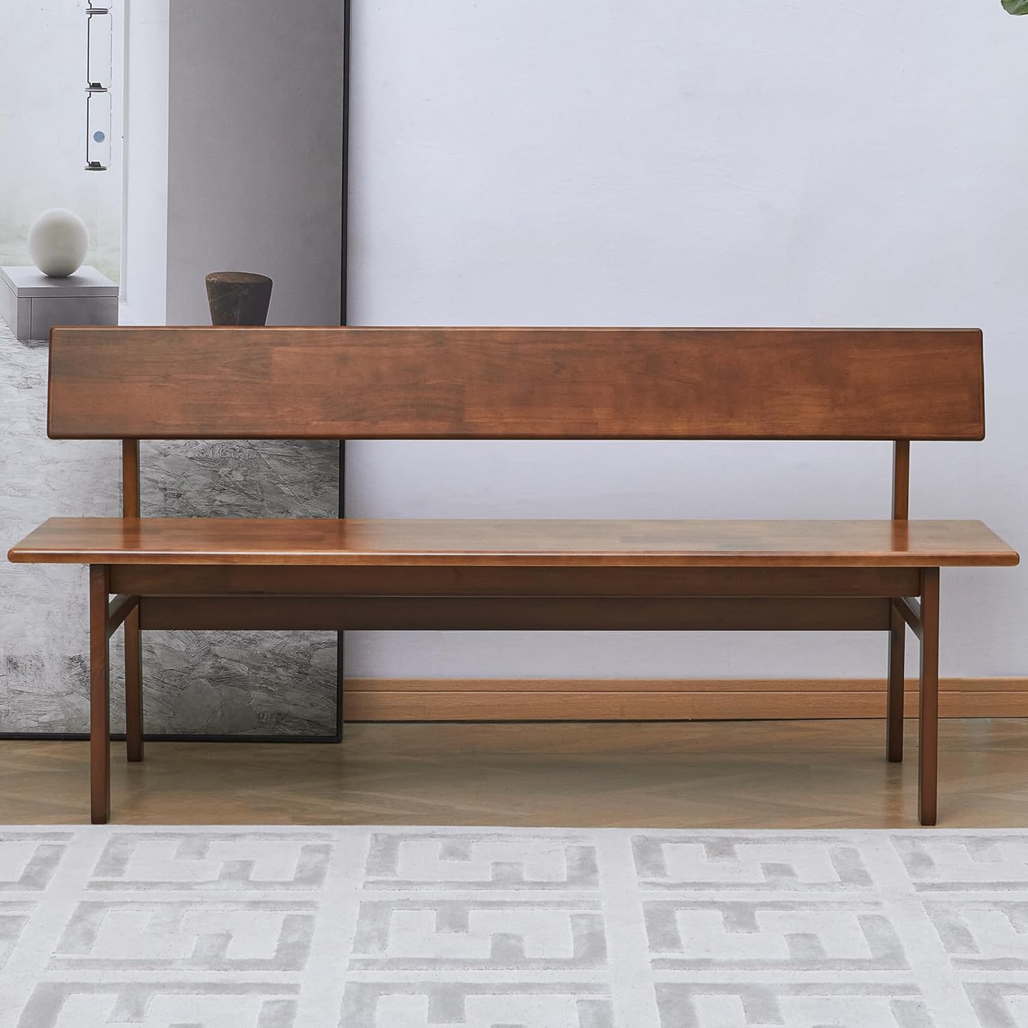 Outdoor indoor Bench, 47.2 Patio Garden and balcony Wooden Bench, Weatherproof Sturdy Wood Garden Bench with Seat for Porch, Park, Backyard, 600 Lbs Max Load, 2-Person Walnut Loveseat with Backrest