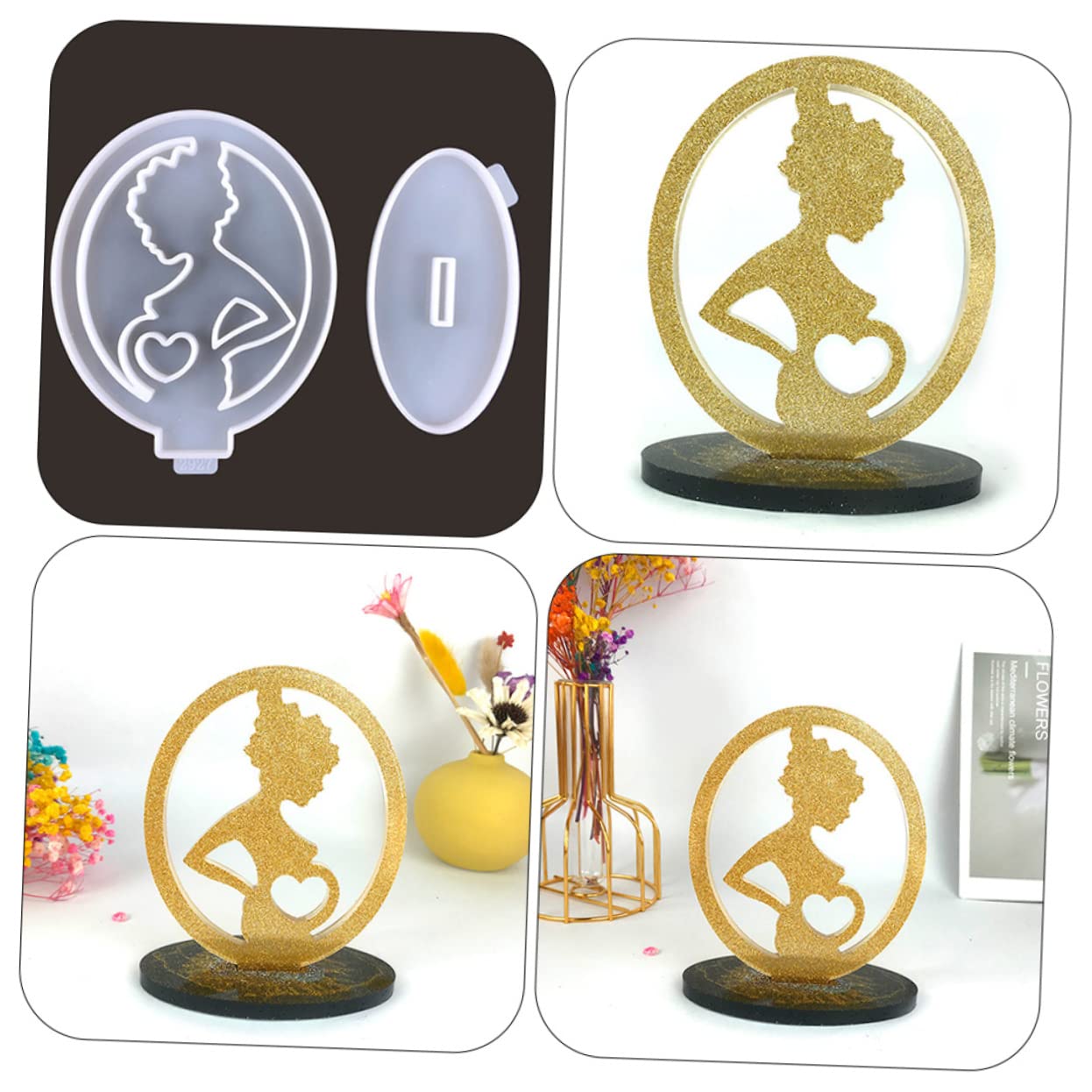 Housoutil 5 Ensembles Moule d'ornement d'amour Ornements Fondant Silicium Outil de Moulage d'ornement Moule de Parure fête des mères Moule décor Femme Enceinte Gel de silice Blanche