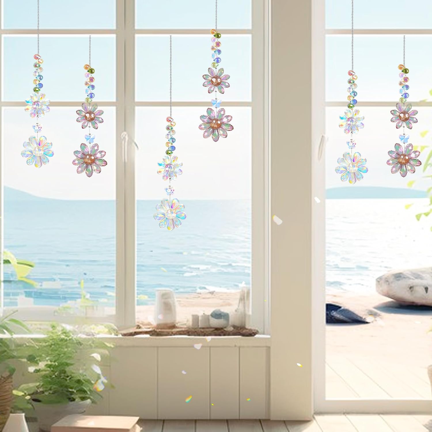 2PCS Crystal Sunflower Suncatcher Window Hanging Ornament Suncatcher Crystals Rainbow Maker Colored Flower Prisms Glass Pendants for Garden Outdoor Indoor Home Patio Car Decor - Image 7