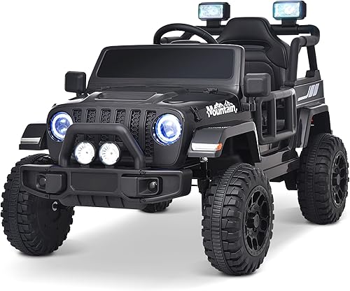 Joywhale Vehículo eléctrico motorizado para niños de 12 V, con control remoto, suspensión de 4 ruedas, luces LED, música y FM, cinturón de