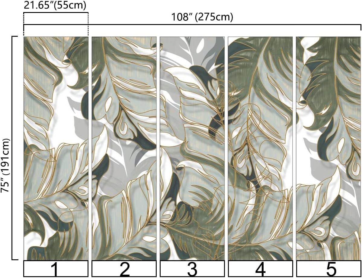 Bormia Wall Mural Hand-Painted Tropical Plants Leaves Lines Light Luxury Wallpaper for Living Room Bedroom 108"x75" (Not Self-Adhesive)