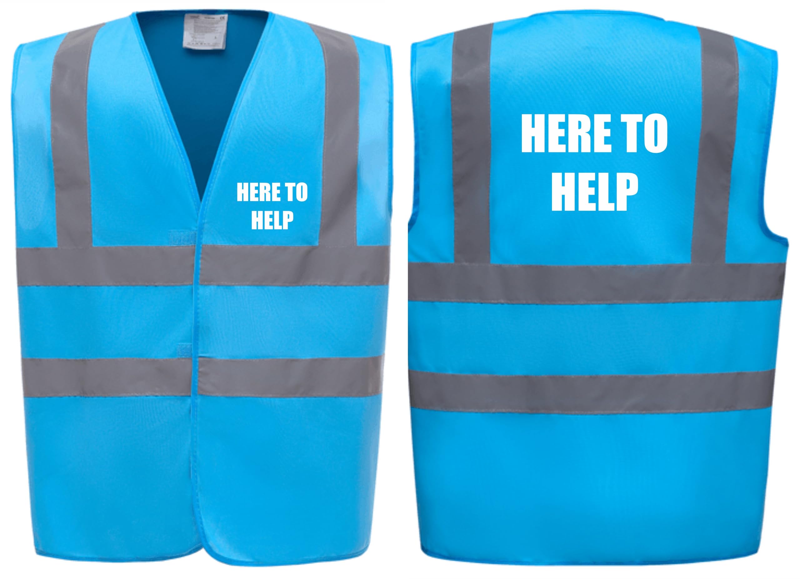 Brook Hi Vis Premium Safety Vest - HERE TO HELP Printed Front & Back, Event Management High Viz Waistcoat, Available in 14 Colours Festivals Events (UK, Alpha, XL, Regular, Regular, Sapphire) — image 1
