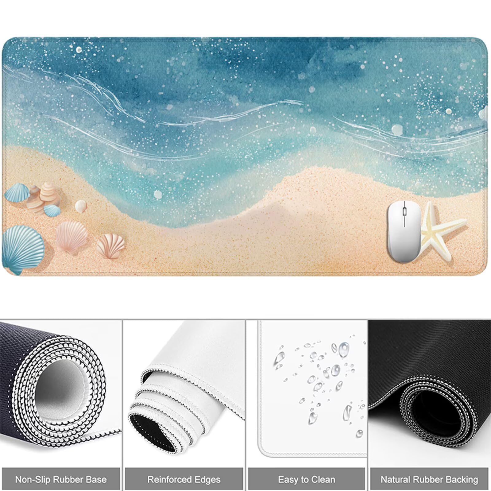 Plażowa podkładka pod mysz do gier, podkładka pod mysz XXL 1200x600 mm AVCE Gładka powierzchnia poprawia precyzję i szybkość, wodoodporna podkładka pod mysz antypoślizgowa do komputera, laptopa, biura