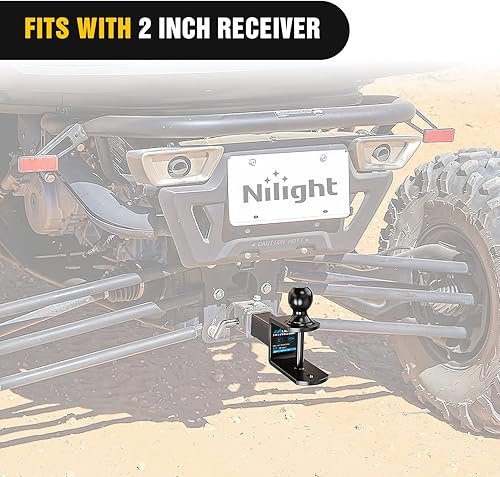 Miniatura 6 de Nilight Soporte de enganche múltiple 3 en 1 ATV UTV con bola de 2 pulgadas nominal de 2000 libras, se adapta a la correa del cabrestante receptor de