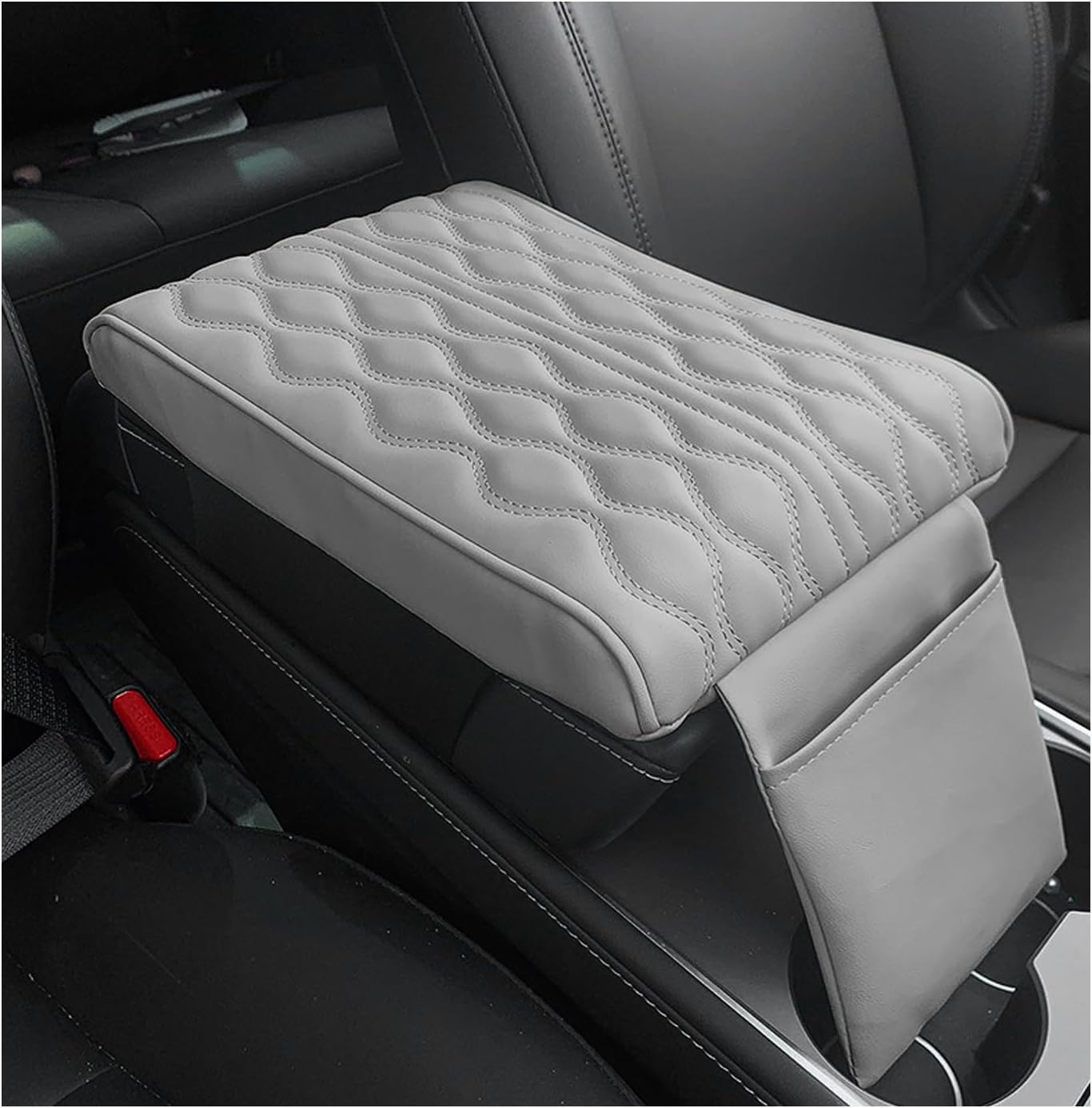 Car Center Console Cover, 12.8" x 8.6" Leather Memory Foam Armrest Cushion Pad, Waterproof Auto Arm Rest Pillow with Phone Storage Bag, Universal Vehicle Interior Accessories (Gray)