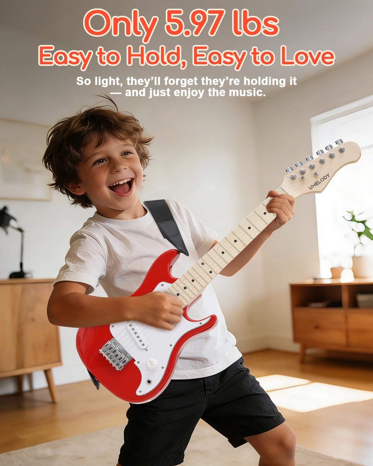 UST-70 Kids Electric Guitar Beginner Kit with Amp, Ideal First Guitar for Starter, Lightweight 30 Inch Guitar for Boys and Girls, Fun Music Gift for Learning, Practice and Play at Home, Red