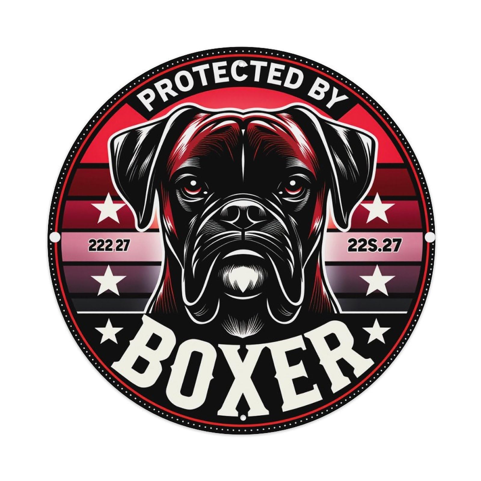 Boxer Dog With Stars And Stripes Background Round Vintage Tin Sign,Retro Wall Art,Metal Poster for Home, Bar, Garage, Cafe, Rustic Indoor & Outdoor Decor, 8x8 Inches