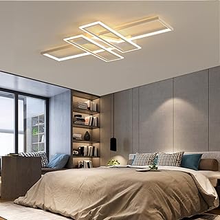 Modern LED Ceiling Lights Fixture, Dimmable Close to Ceiling Light, with Remote Control Diningroom Lamp, Flush Mount Geometric LED Ceiling Lamp for Bedroom Livingroom (35.4IN, White)