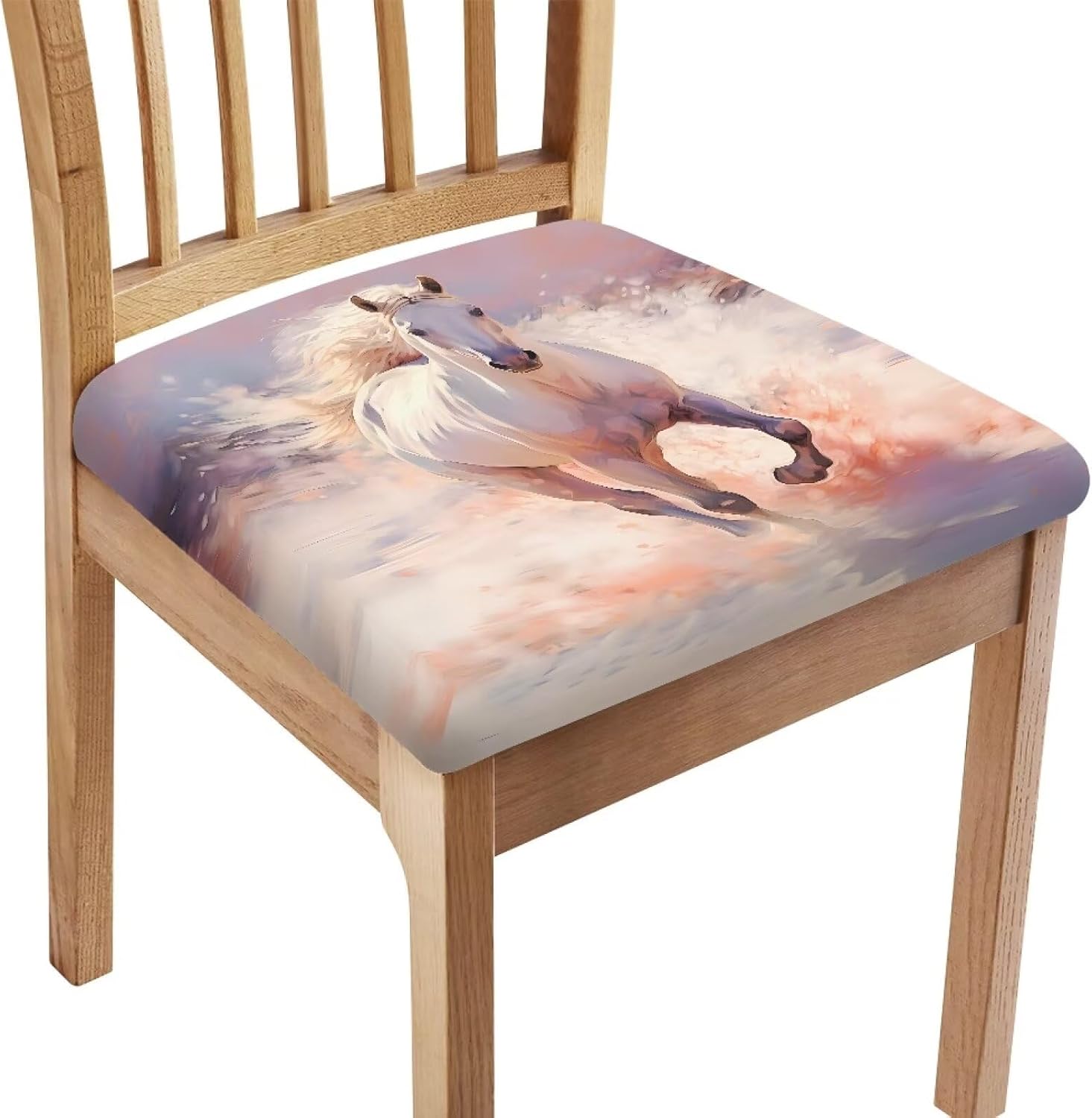 Kuiaobaty Set of 4 Dining Chair Seat Covers Stretch Home Hotel Party Chair Seat Cushion Cover Removable Comfy Furniture Protector Slipcovers with Elastic Bands Running Horse Print