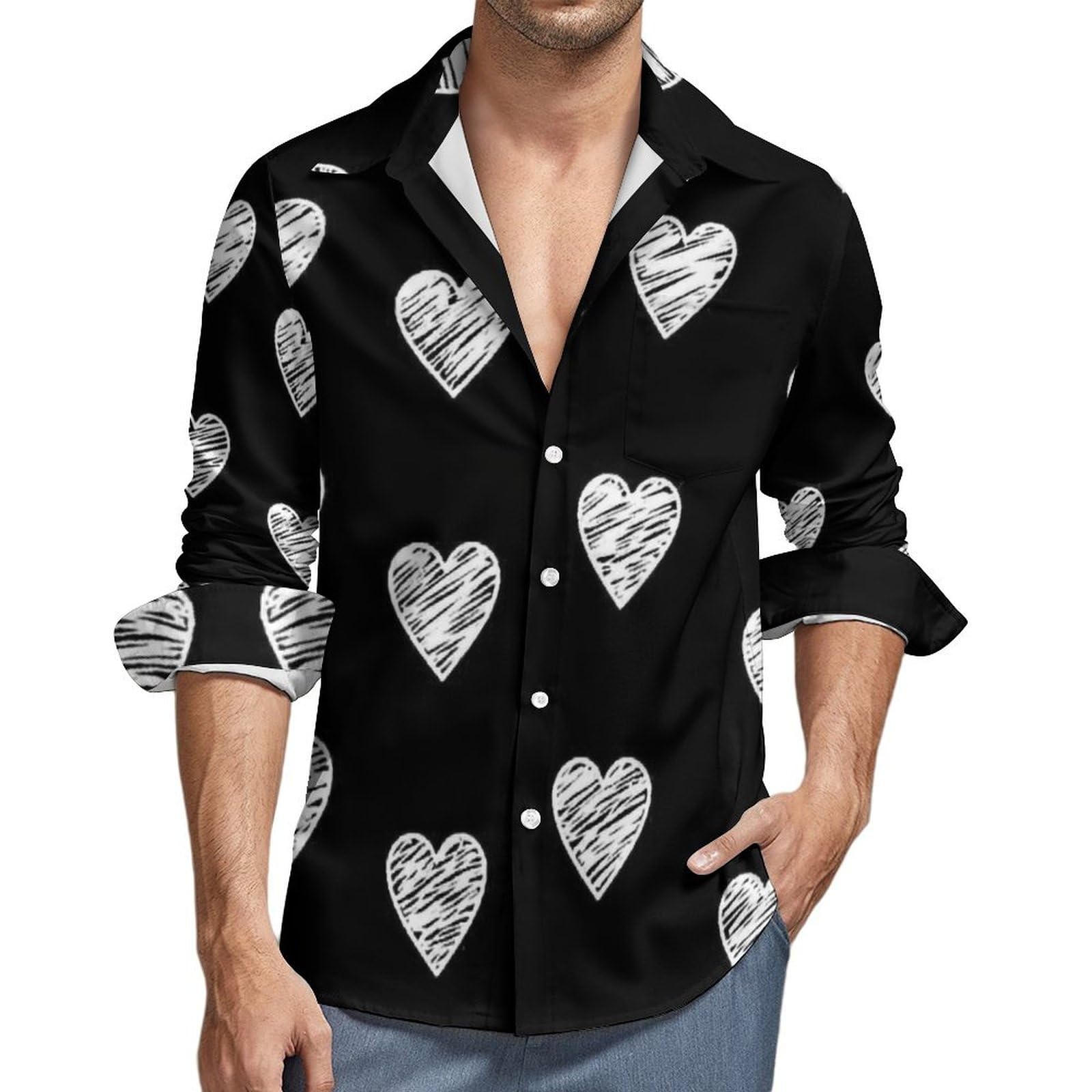 おそろい服　ハート柄 Amazon.co.jp: シャツ メンズ 長袖 ハート柄 Tシャツ ワイシャツ