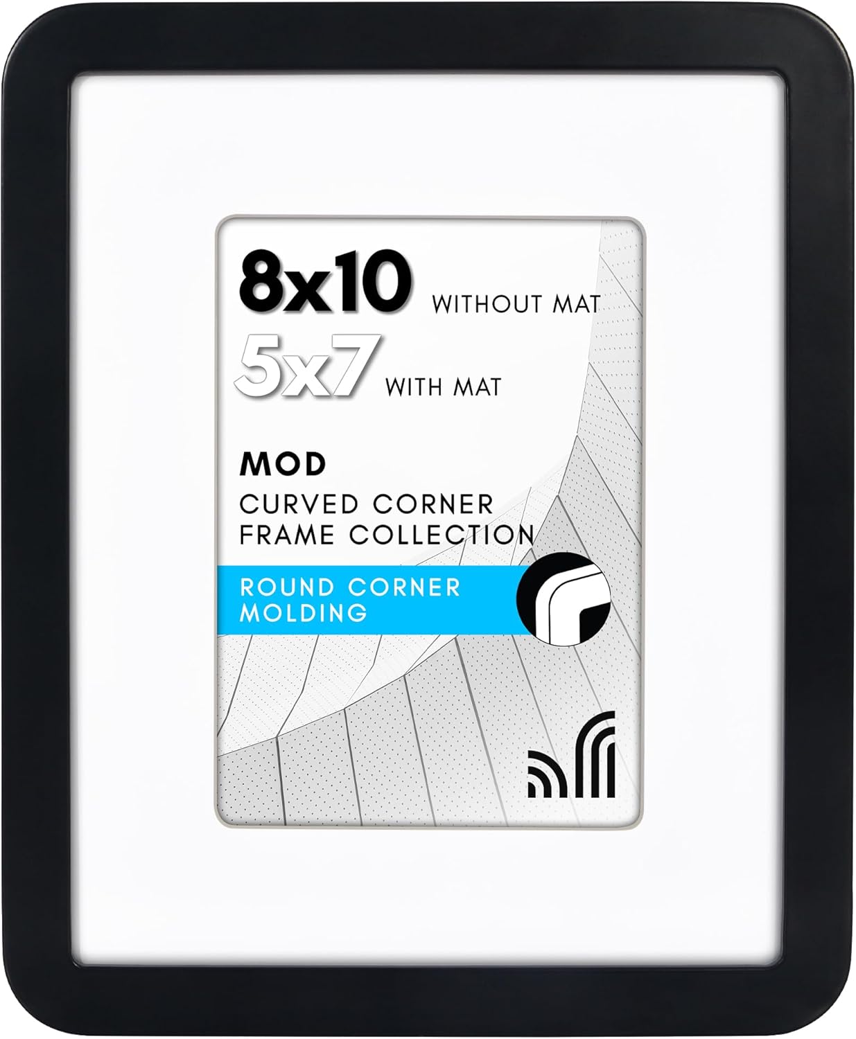 Americanflat 8x10 Picture Frame with Round Corner Molding - Use as 5x7 Frame with Mat or 8x10 Frame Without Mat - Mod Collection - Black Photo Frame with Shatter-Resistant Glass for Tabletop and Wall