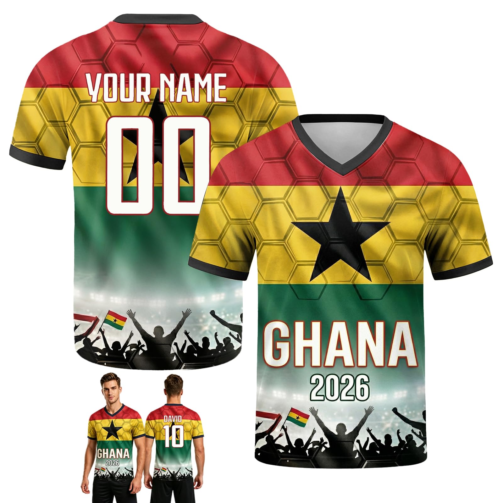 Personalised Football Shirt World Cup 2026, Custom Football Shirts Names & Numbers, Retro Football Shirts for Adults and Children, Breathable, Quick-Drying Custom Jersey (Ghana)