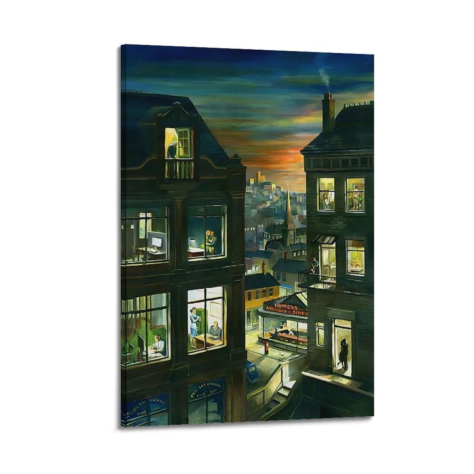 Jocrynsi Frame-Style Edward Hopper Painting Poster Canvas Vintage Beige Wall Art Posters Aesthetic Canvas Wall Art Print Home Decor For Bedroom Living Room16x24inch(40X60cm)