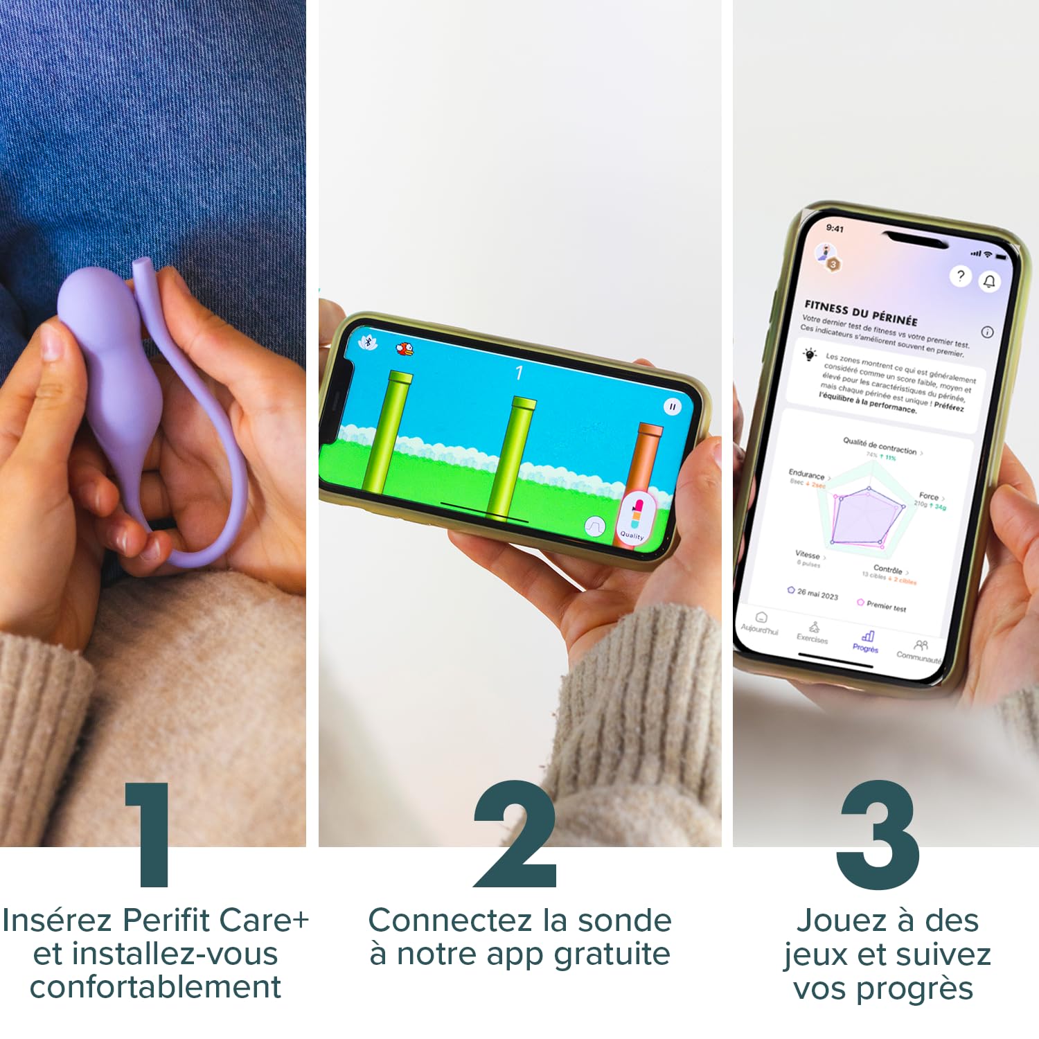 PERIFIT Care+ Sonde de Rééducation Périnéale avec App – Exercices Kegel Femme avec Biofeedback Médical pour Incontinence & Récupération Post-Partum – Dispositif Médical CE