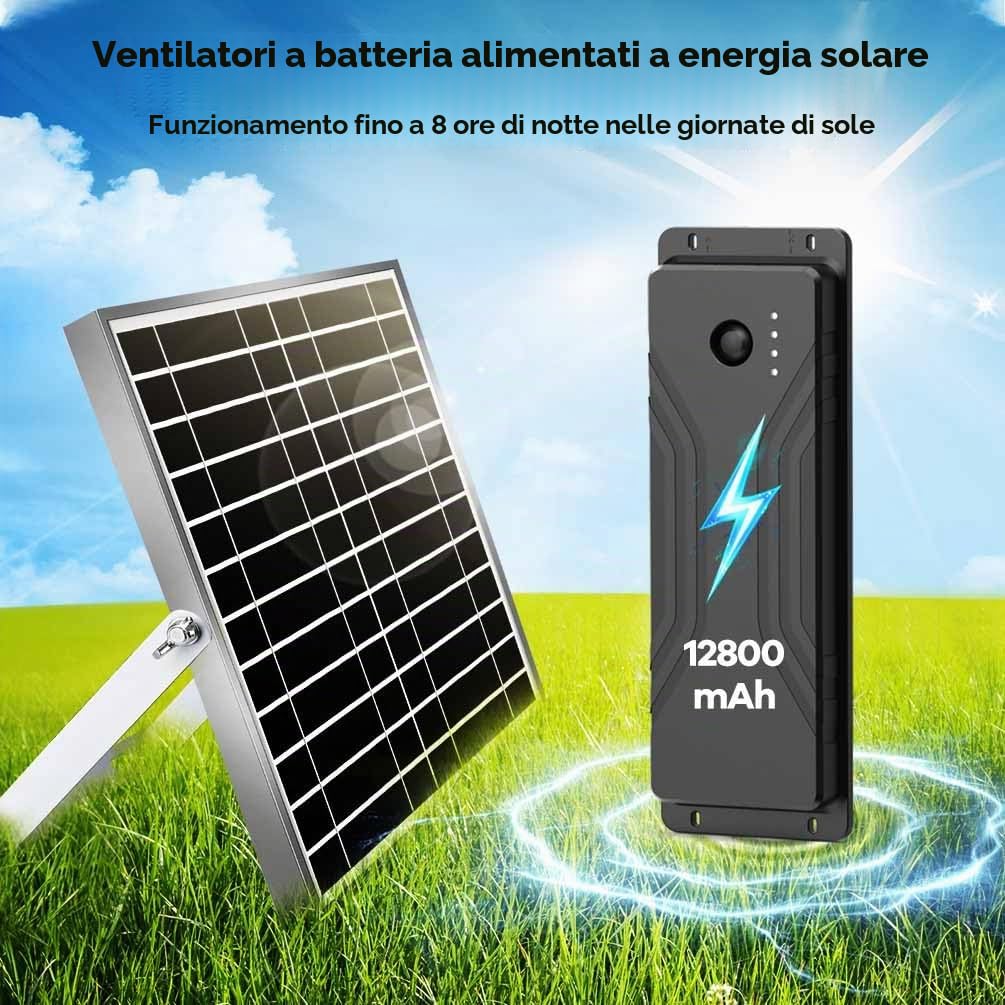 Ventilatore a energia solare con batteria, ventilatore solare ricaricabile per pollaio, serra, capannone, esterno con due ventole di aspirazione di scarico impermeabili IPX7 da 5 m con cavo