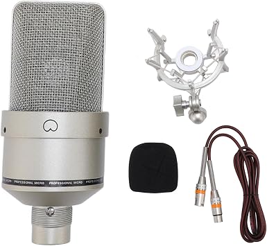 Studio Condenser Microphone with Shock Mount, Professional XLR Recording Microphone Kit, 26mm Diaphragm Microphone for Podcasting Singing Streaming with Windscreen XLR Cable Metal Bow Gold