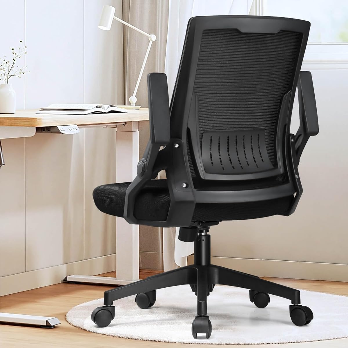 GTRACING Ergonomic Office Chair with Flip-up Armrests Executive Computer Chair for Home Office, Breathable Mesh & Comfy Lumbar Support, Black