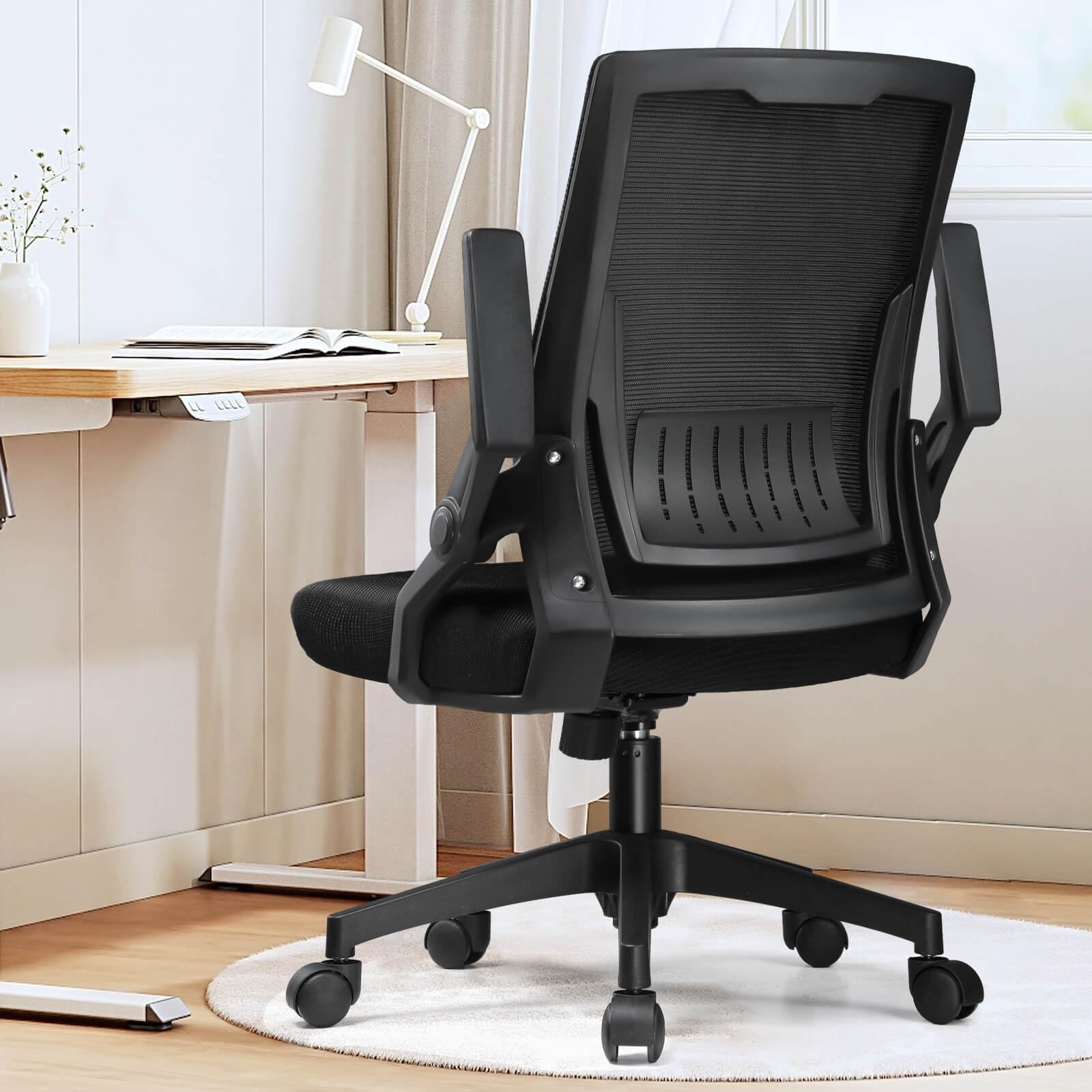GTRACING Ergonomic Office Chair with Flip-up Armrests Executive Computer Chair for Home Office, Breathable Mesh & Adaptive Lumbar Support, Black