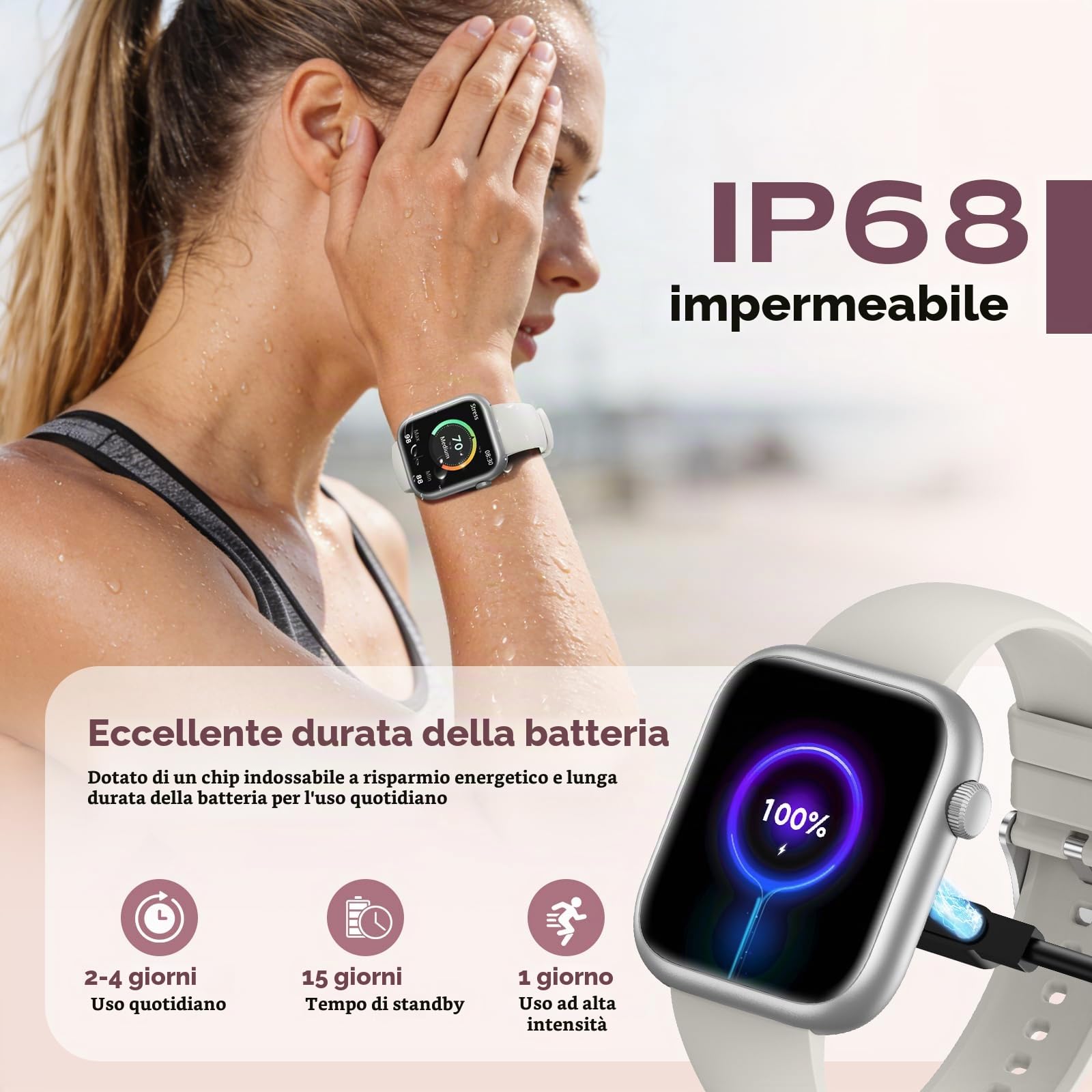 SLOKSFil Smartwatch donna, 1,85" Orologio Fitness con KI Quadrante, Frequenza Cardiaca, SpO2, Sonno, KI Q&A,110+ Sport Smartwatch con Chiamata, Notifiche Messaggi iOS Android (Argento Starlight)