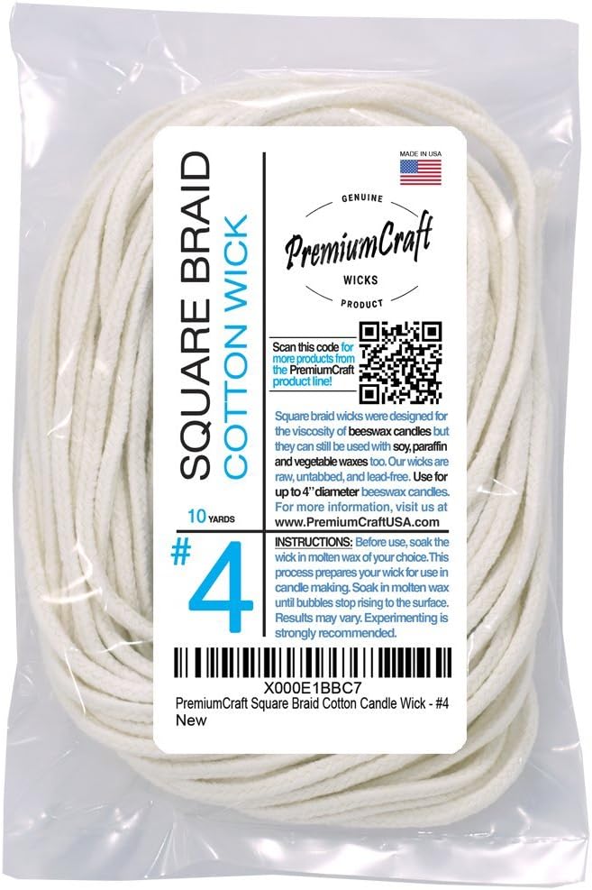 PremiumCraft Square Braid Cotton Candle Wick - #4