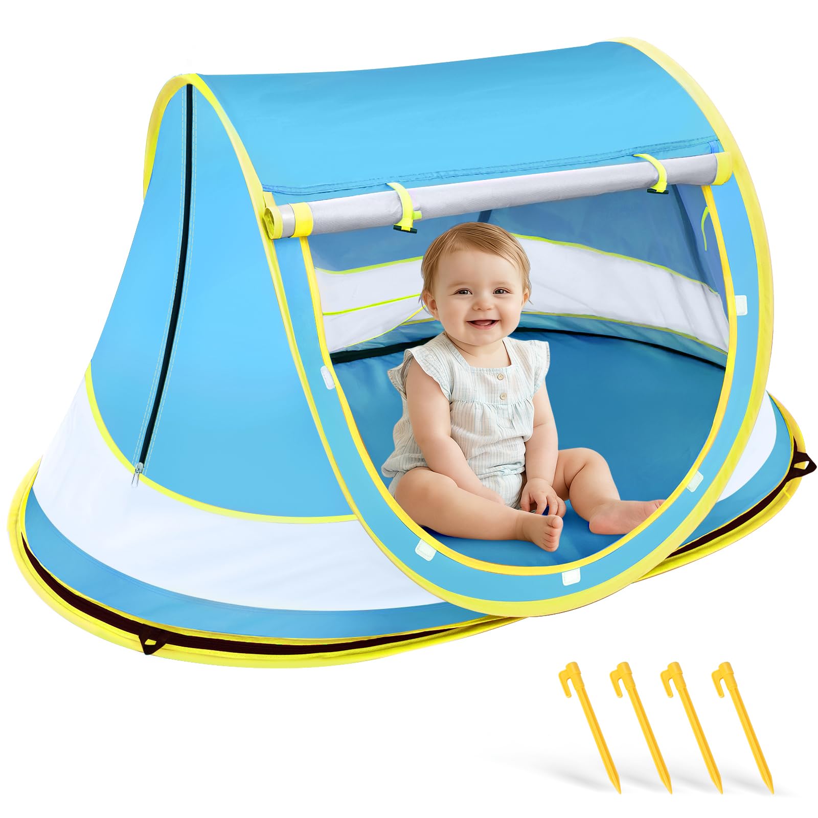 Baby Beach Tent, Pop Up Beach Tent Sun Shade for Beach, UPF 50+ UV Protection Sun Shelters for Infants with Carry Bag for Outdoor Travel, Camping(Blue)