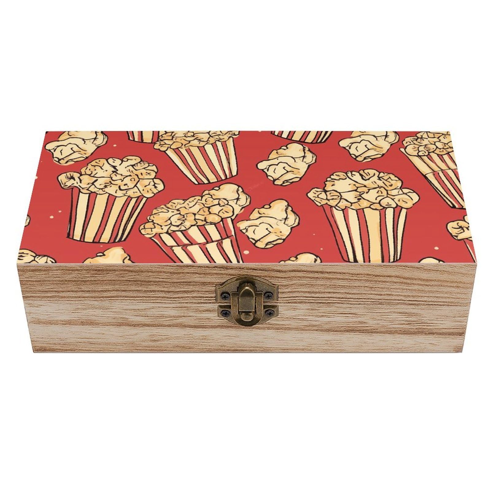 AQRJLPM Wooden Jewelry Box Beautifully Keepsake Box Trinket Box Keepsake Storage Organizer Popcorn Print Handmade Wooden Box for Storing Jewelry, Coins, Tartot Cards, Small Treasures