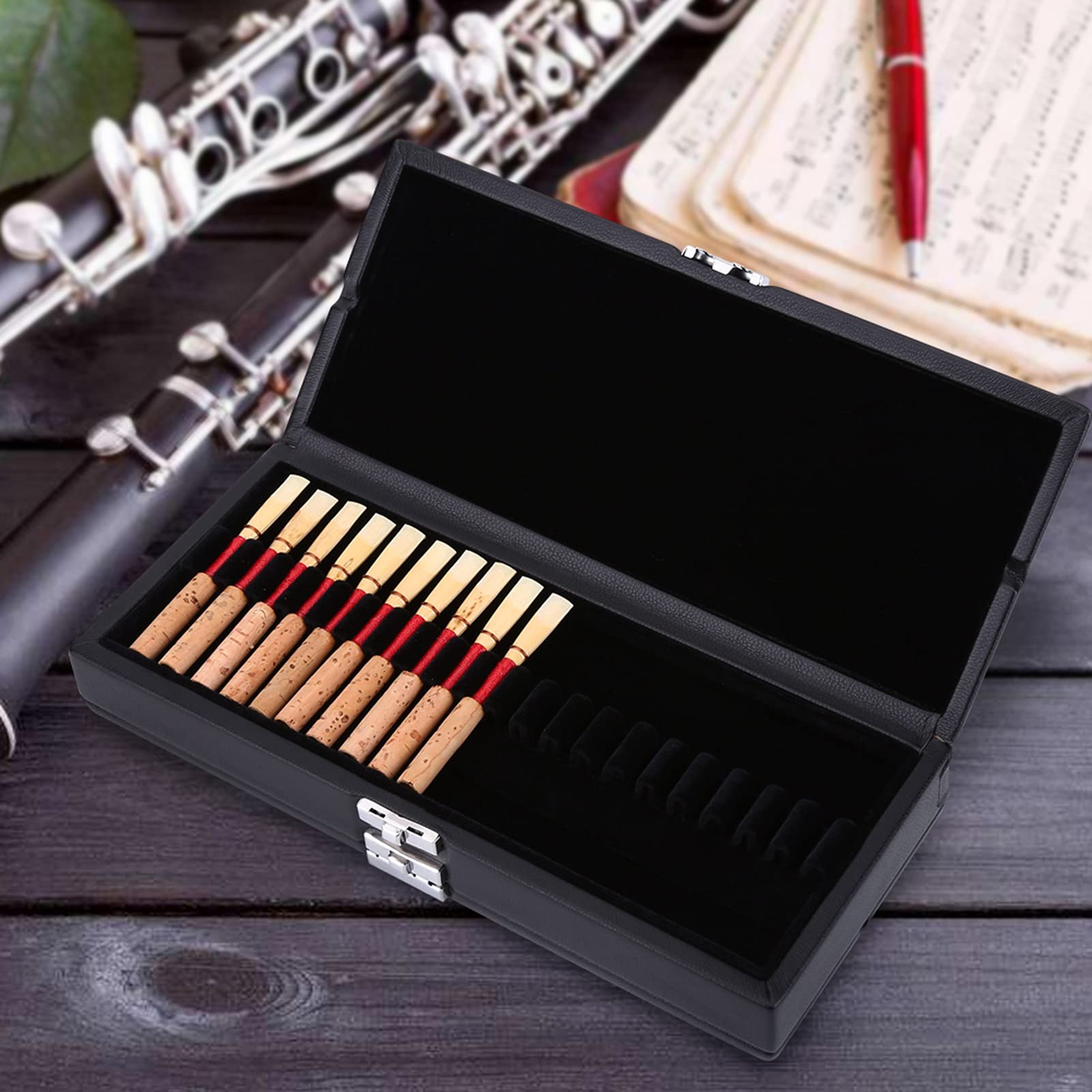 Custodia per Ance Oboe, Custodia in Pelle e Legno a Doppio Strato per 40 Pezzi, Scatola di Archiviazione Musicale per Musicisti, Studenti e Professionisti