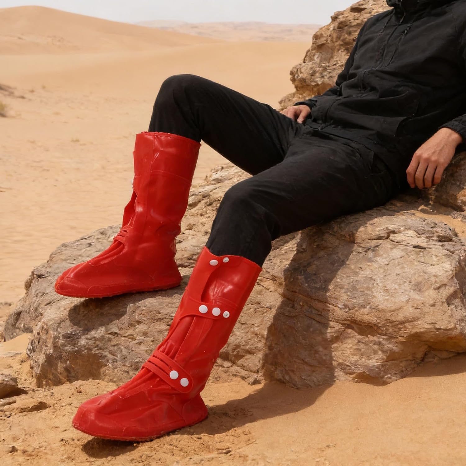 1 Pair Hiking Gaiters - Waterproof Adjustable Sand-Proof Shoe Covers for Desert Trekking - Red Outdoor Walking Leg Guards for Men and Women Size 38-39