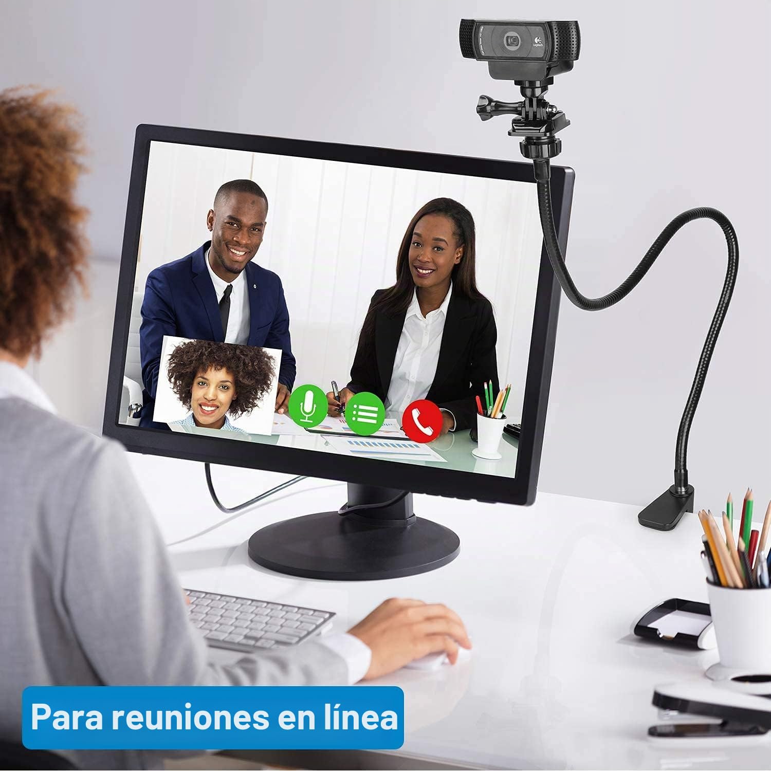 Soporte para cámara web, soporte mejorado para webcam con brazo flexible de cuello de cisne y abrazadera, apto para Webcam C920, C922, C930