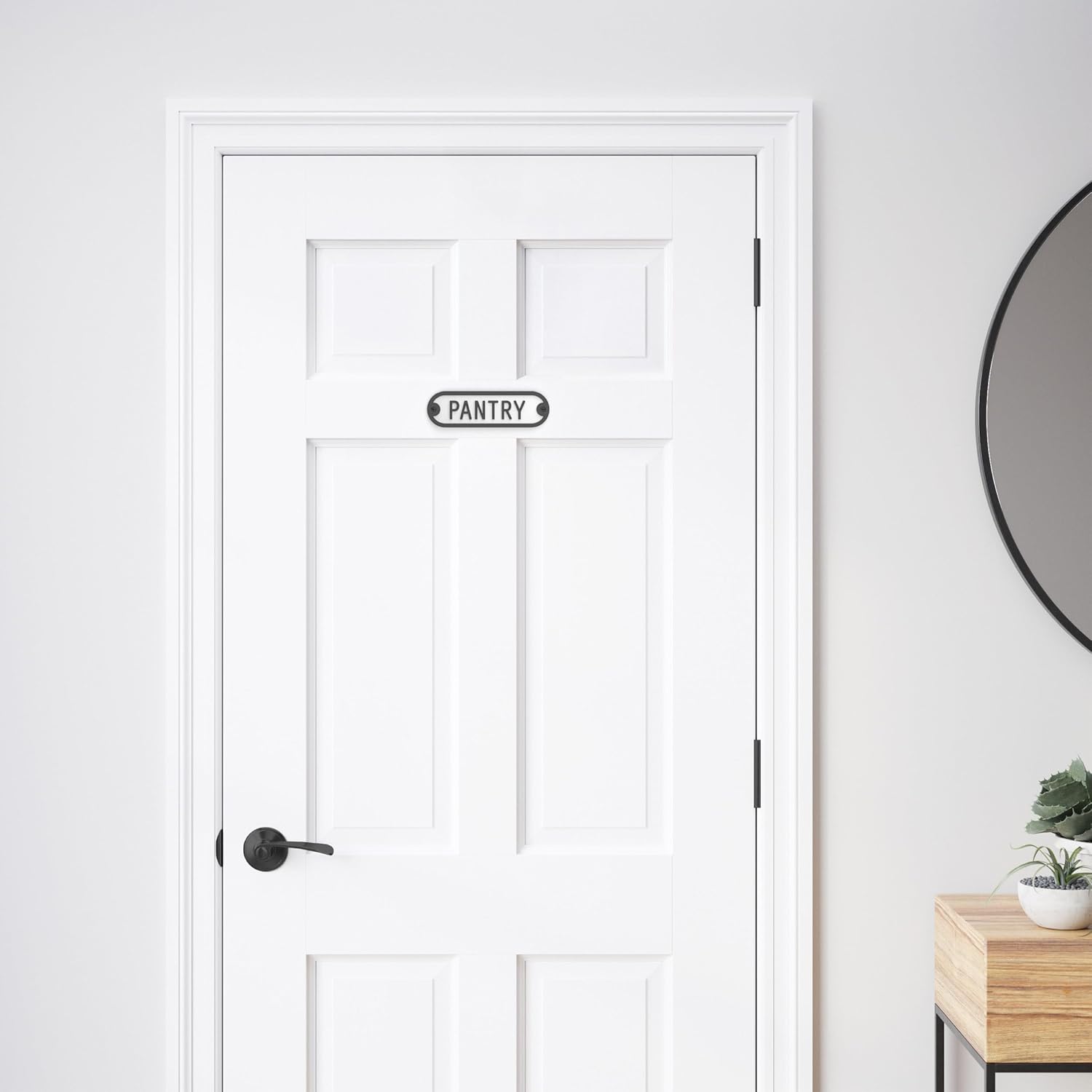 Franklin Brass Derby Pantry Door Sign Metal Interior Door Plaque in Matte Black HHIDPP-MB-U
