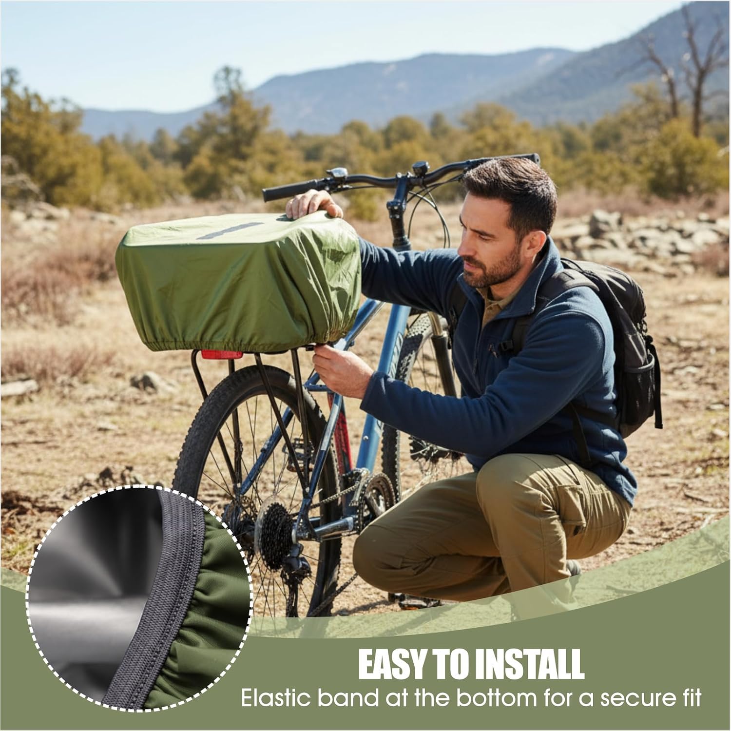 Bicycle Basket Waterproof Rain Cover with Reflective Strip Bicycle Rear Rack Rain Cover, Reusable Organizer with Elastic Opening