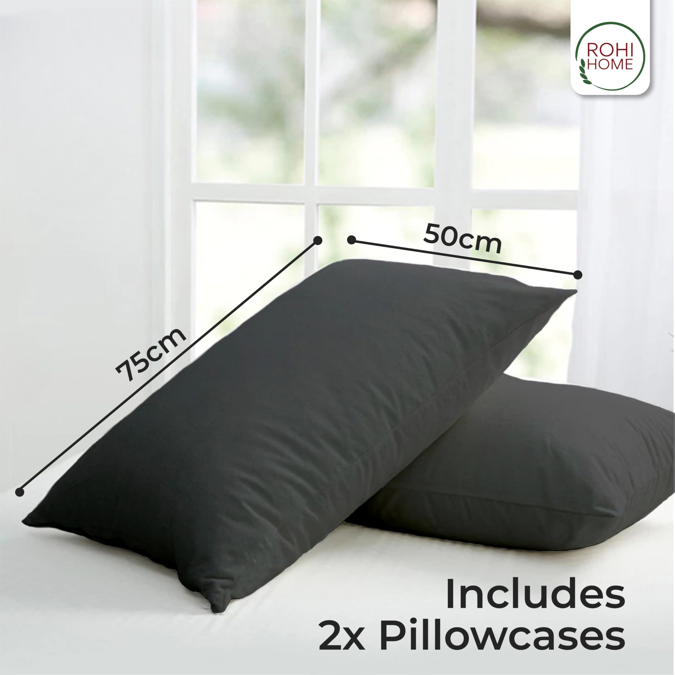 Rohi Pillow Cases 2 Pack 100% Microfiber Pillowcases, Envelope Closure Standard Size 50 x 75 cm Pillow Covers, Ultra Soft - Image 3