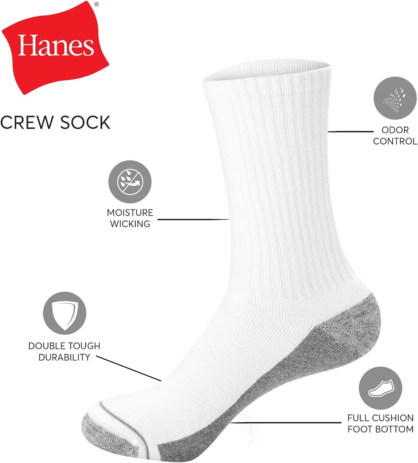Hanes Men's Crew & Over the Calf Socks Pack, Max Cushioned Moisture-wicking Stay Dry Socks, Athletic Socks, 6, 8 Or 12-pairs