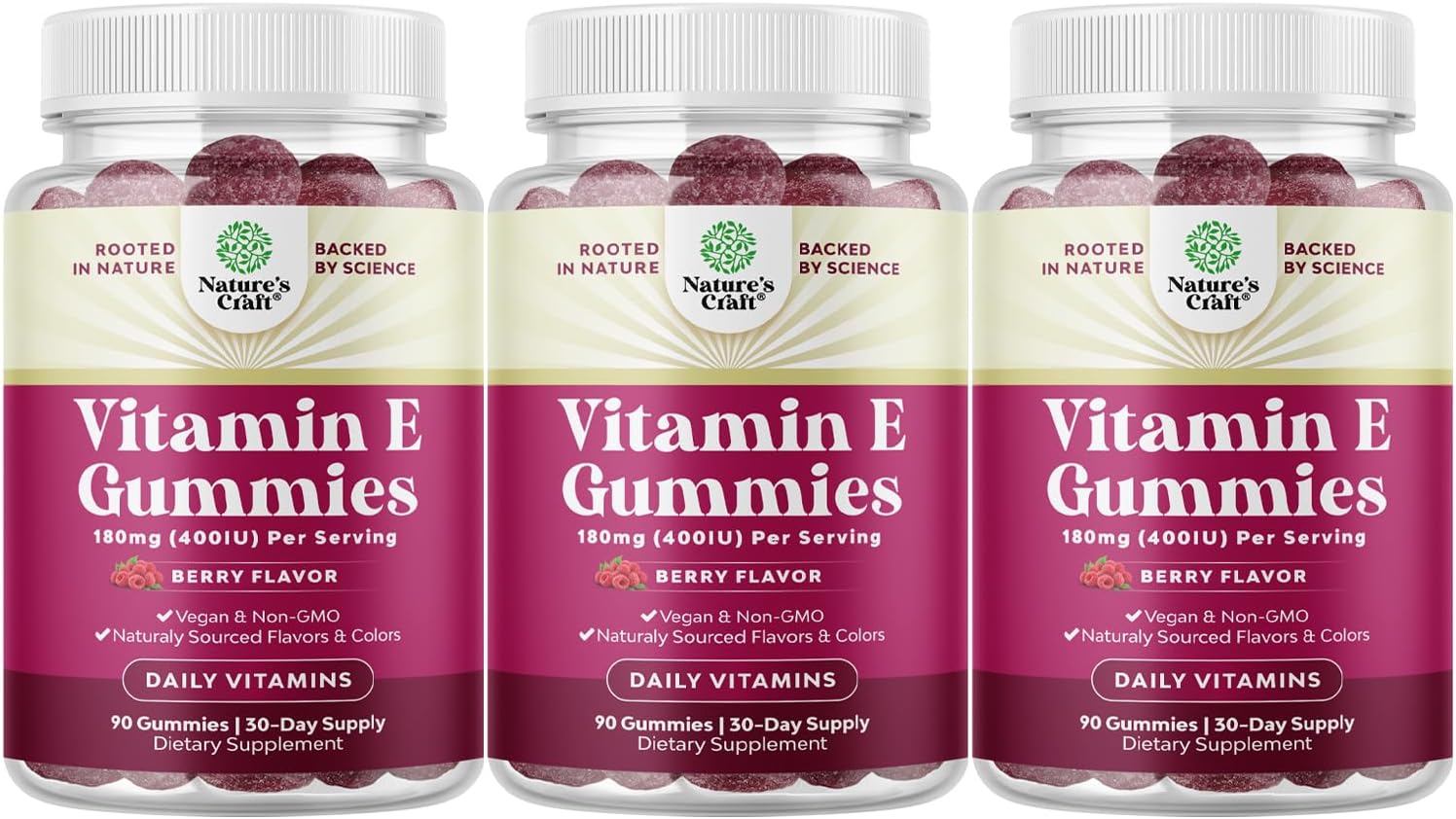 Natures Craft Vitamin E Gummies for Skin Care - High-Potency Vitamin E 400 IU Skin Supplement - Delicious & Easy-to-Take Supplement Promote Health Immune Support & Cellular Protection (3 Months)