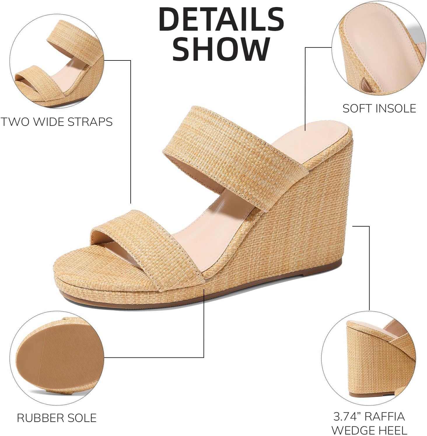 mikarka Slip On Wedge Sandals for Women Open Toe Espadrilles Platform Slides Dressy High Heel Beach Summer Sandal Comfortable Wedges Shoe Mules - Image 4