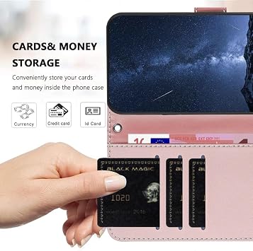 Tecno Camon 40 Pro 5G対応 ストライプレザーウォレットフォンカバー カードホルダースロット3つ付き キックスタンド 耐衝撃ケース Tecno Camon 40 Pro 5G-ローズゴールド