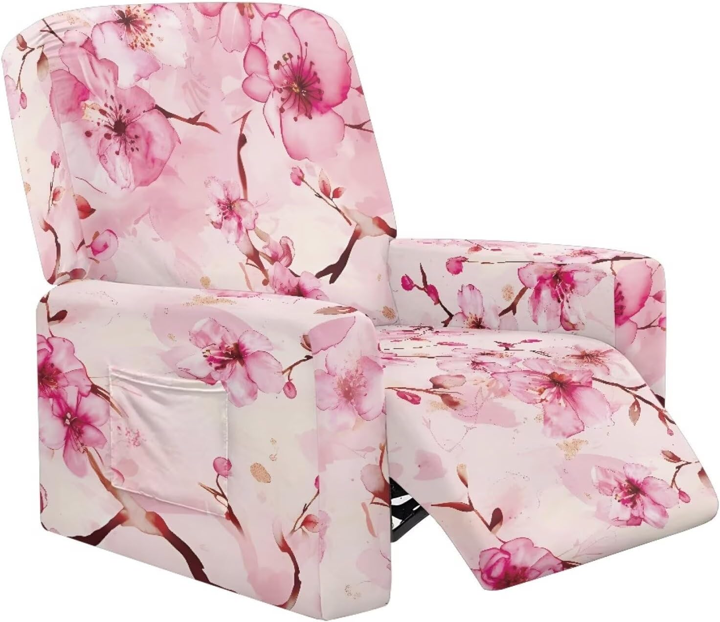 FOR U DESIGNS Pink Cherry Blossom Recliner Slipcover Chair Cover Stretch Fabric with Elastic Loops for Most Recliners Washable for Living Room Dustproof Blocks Scratches