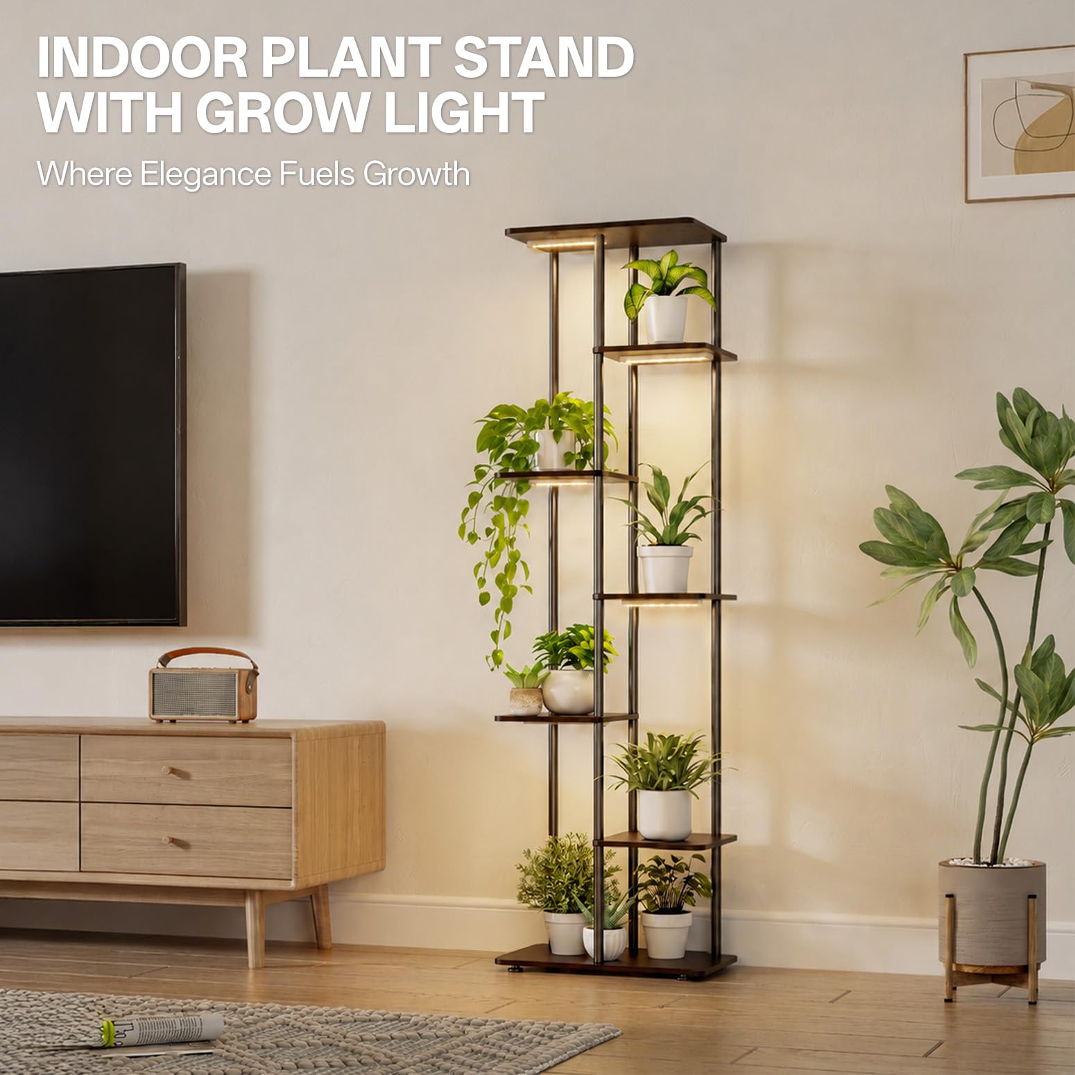 Bstrip Pflanzenregal mit Wachstumslicht, 135cm Blumenregal Indoor