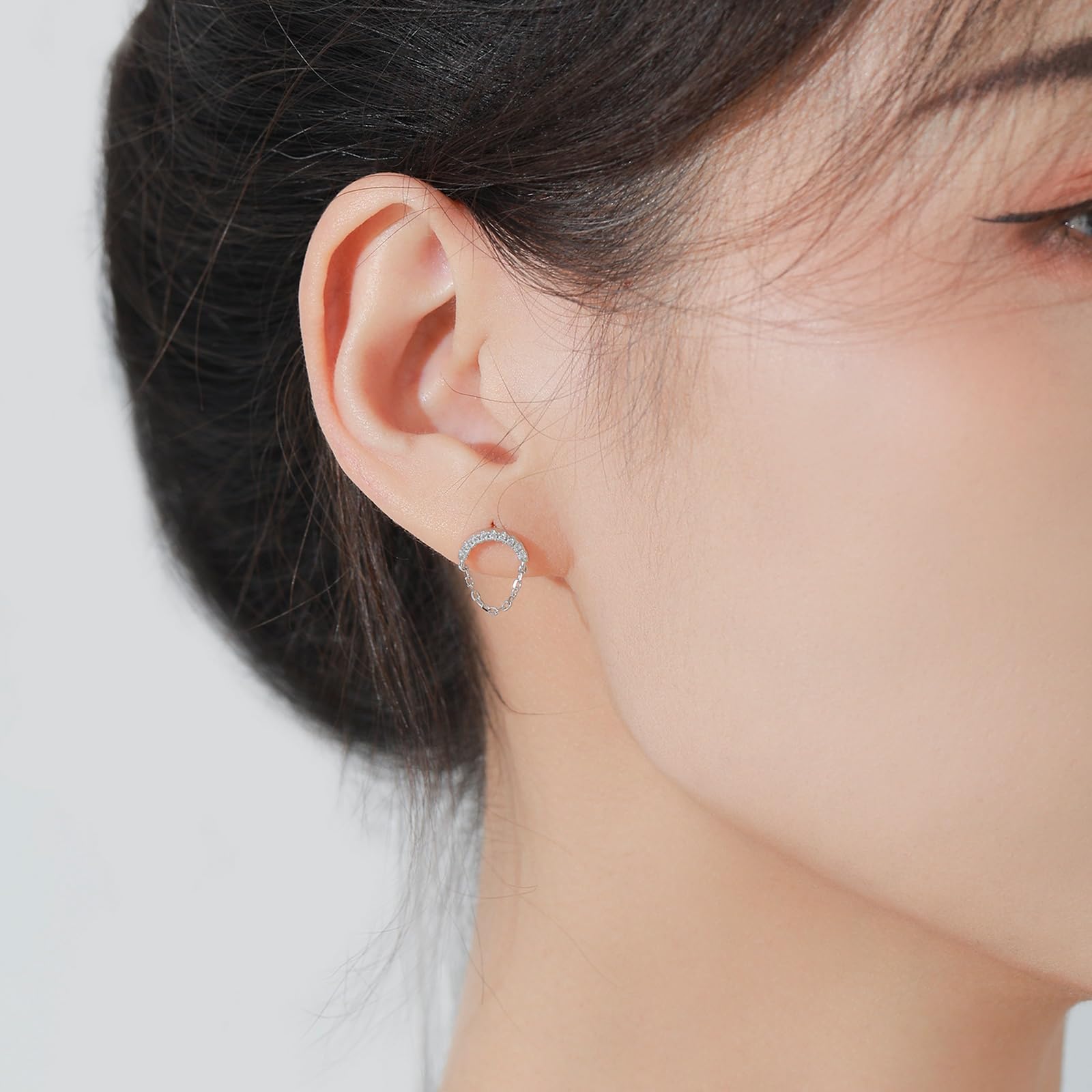 Pendientes de tuerca de oro de 9/14/18 quilates para mujer, oro real, cadena de moissanita pavé