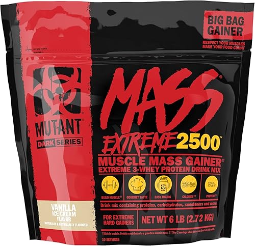 Mutant Mass Extreme Gainer Proteína de suero en polvo Construye tamaño muscular y fuerza Calorías limpias de alta densidad 12 libras Helado de