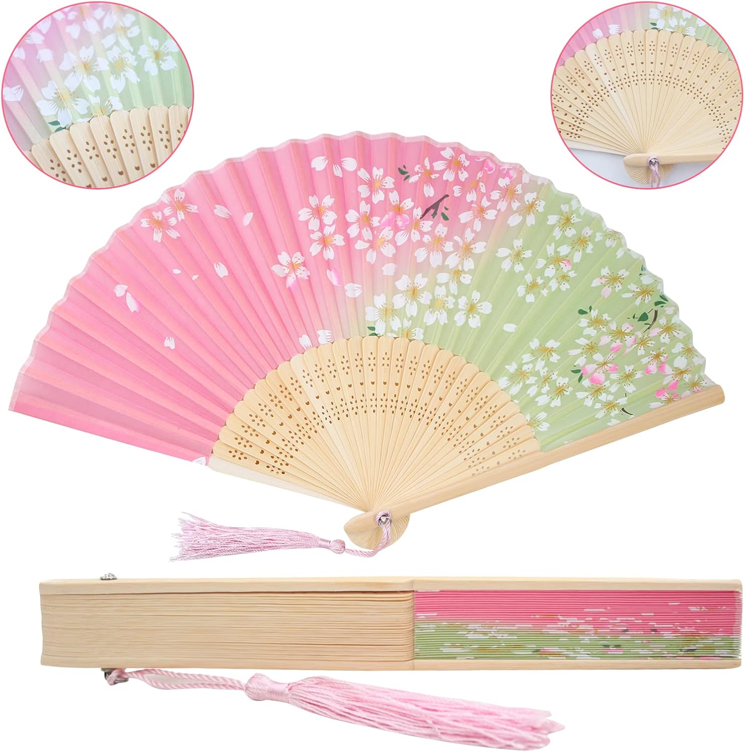 Boshiho 扇子 Amp おしゃれ ブラック レディース 上品 和装 和風 扇 扇子袋 正絹 綺麗 花 花柄 華やか 防暑 高級シルク 海外限定 Amp