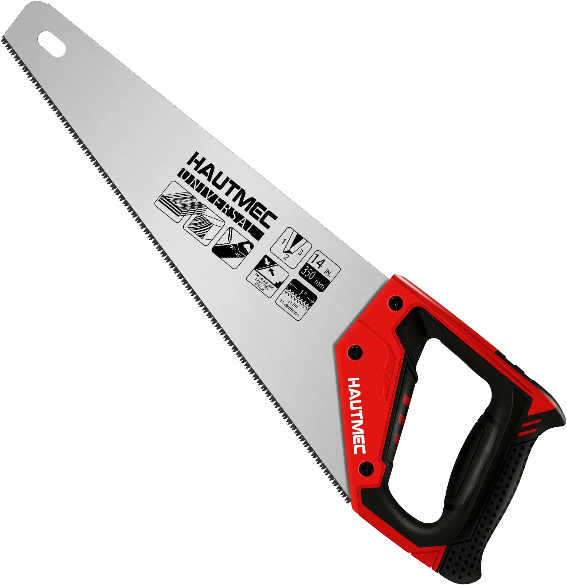 HAUTMEC 14 in. Universal Hand Saw 11 TPI Fine Cuts Wood Saw