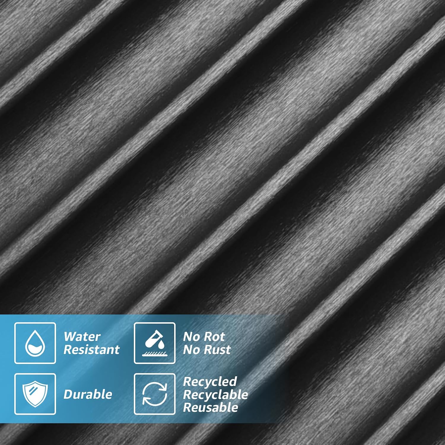 Art3d 8 Pack WPC Wainscoting Panels, 104" x 6.3" Slat Wall Paneling, Glossy Metal Finish 3D Wall Panels, Wavy Panels for Interior Wall Decor, Living Room, Bedroom - Steel Gray