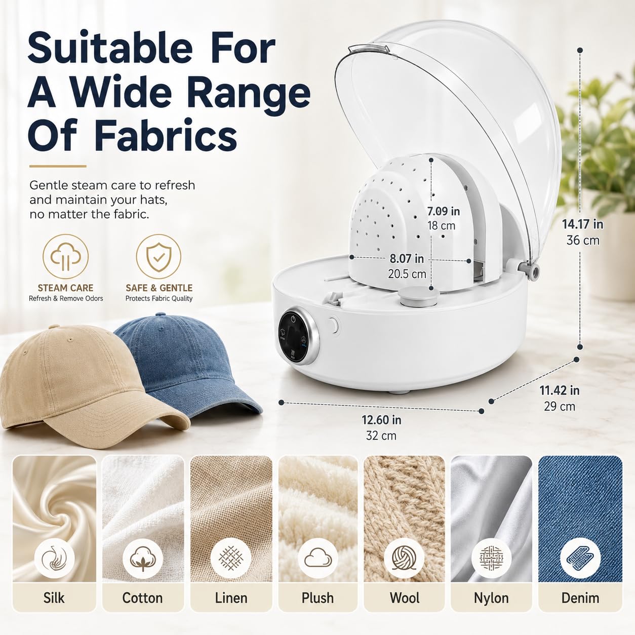 Limpiador y secador automático de sombreros, máquina de cuidado de gorras todo en uno con limpieza a vapor, planchado y secado para sombreros de camionero de béisbol