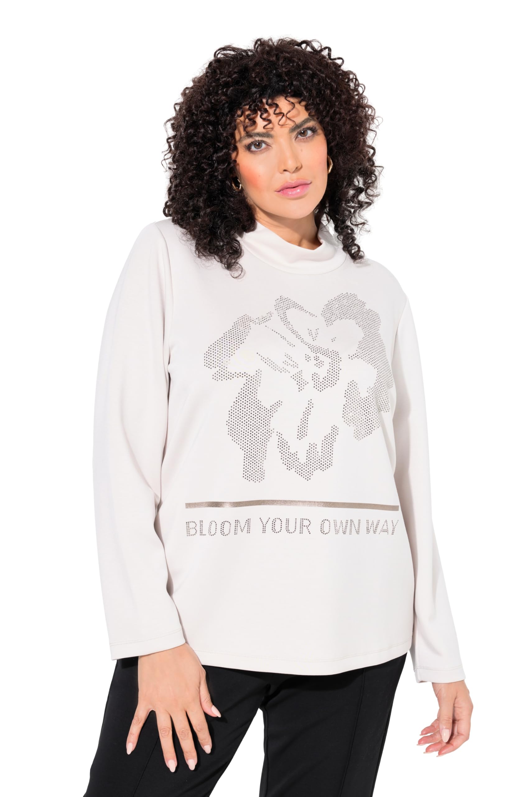 Ulla Popken Damen große Größen Übergrößen Plus Size Sweatshirt, Blüte, Stehkragen, Langarm, Modalmix 835968