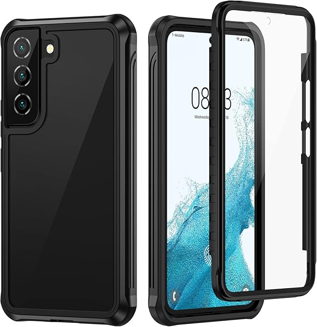 seacosmo for Samsung Galaxy S22 Case 6.1 Inch, [Built-in Screen Protector] Full Body Heavy Duty Shockproof Dustproof Snowproof Protection Bumper Clear Back Case for Samsung S22 5G, Black