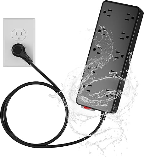 Tira de alimentación para exteriores de 6 pies, protector de sobretensiones impermeable IPX6, 10 salidas de CA ampliamente espaciadas, cable de